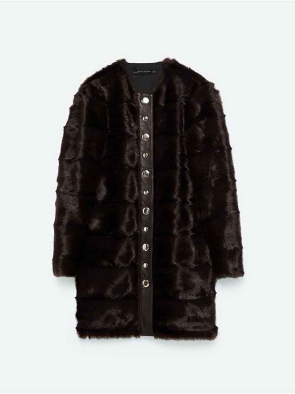 Zara Dark Brown Teddy Faux-Fur Snap-Front Coat